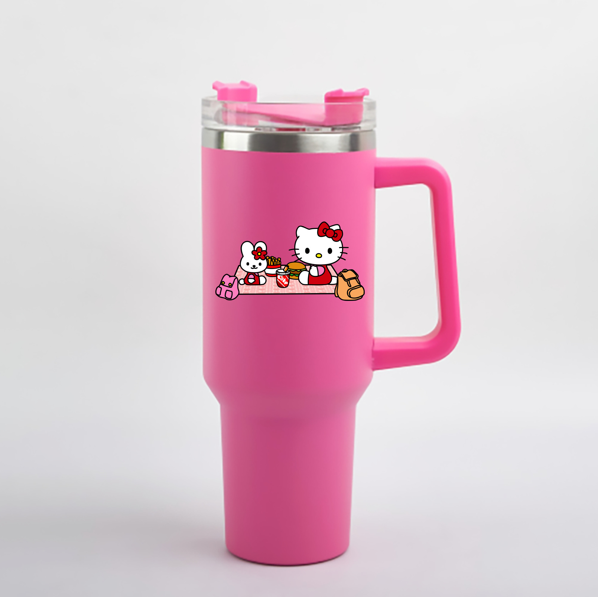 （画像用） Hello Kitty ハローキティ 1200mL車用タンブラー - クリスタルステッカー（プラスチックストロー付き）